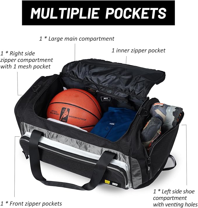 MIER Large Gym Bag for Men 60L Duffel Bag with Shoe Compartment | Lightweight & Durable Sports Duffles; Suited for Workout Fitness Travel Weekender; Water Resistant; Adjustable Shoulder Strap - Image 2