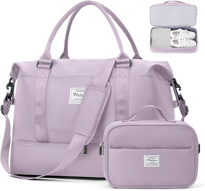 Large Weekender Bags for Women, Travel Duffel Bags with Shoe Compartment,Personal Item Travel Carry on Overnight bag for women Travel Set,Purple by SUNMOP