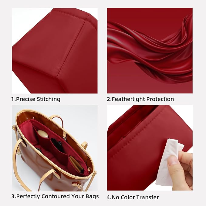 DGAZ Purse Organizer Insert Fits LV Neverfull Mini/PM/MM/GM Bags，Silk Bag Organizer，Luxury Handbag & Tote Shaper（PM） | Soft and Lightweight,Perfect Fit,Multi-pocket Storage,Bag Protector,Luxury Bag Care,Handmade,for Smooth Bag Organizer - Image 3