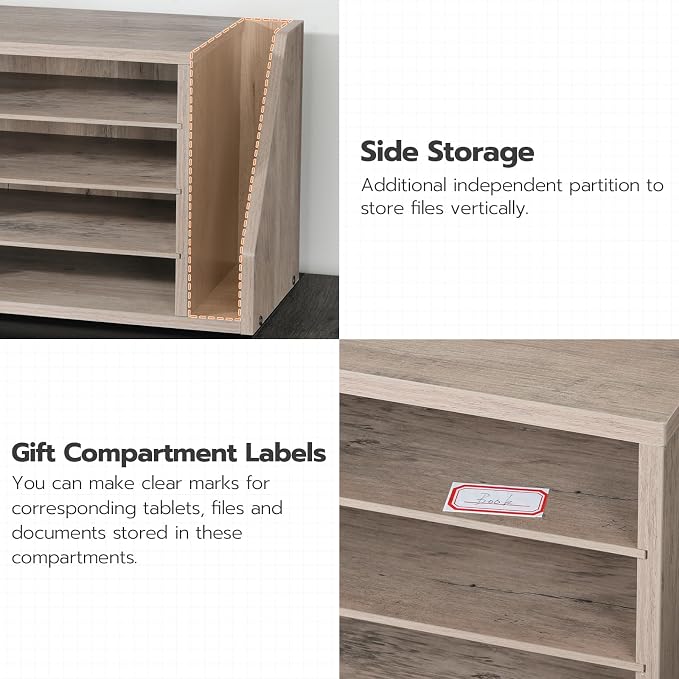 HOOBRO Mail Sorter, Literature Organizer with Adjustable Shelves, Paper Organizer for Office, Home, Wood Countertop Mail Sorter, File Holders, Magazines, Greige BG41WF01N1 - Image 6