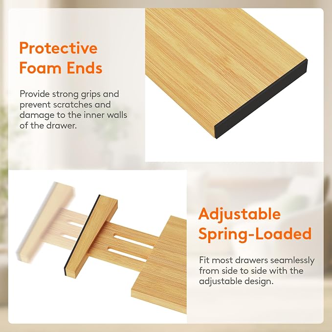 Lifewit 4" High Dresser Drawer Dividers, Adjustable Bamboo Drawer Organizer | 4 Pack 12"-16" Expandable Drawer Separator for Clothes, Utensils, Kitchen, Cabinet, Closet, Nursery Organization & Storage - Image 5