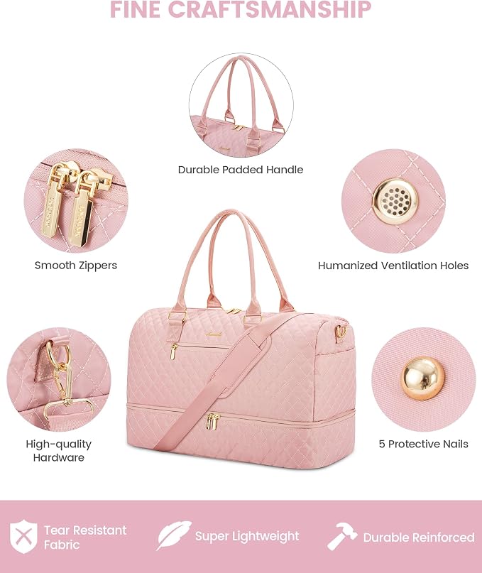 LOVEVOOK Travel Duffle Bag for Women, Weekender Overnight Bag with Shoe Compartment, Carry on Bag with Toiletry Bag, Gym Duffel Bag with Wet Pocket, Hospital Bags for Labor and Delivery 3 Pcs Set - Image 4