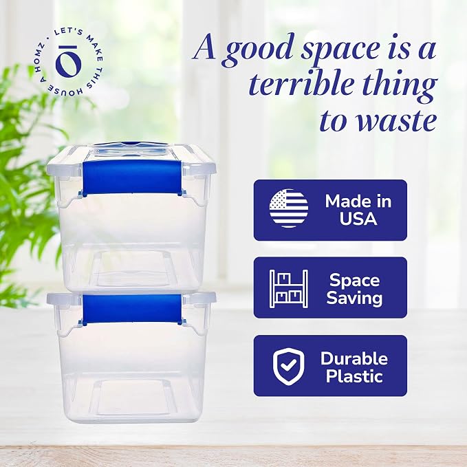 HOMZ Clear Plastic Storage Bins w/Latching Lid, 7.5 Qt, Blue, 5 Pack | Stackable Container Set for Home, Office Shelves, Kitchen, Garage, and Bathroom Organization - Image 5