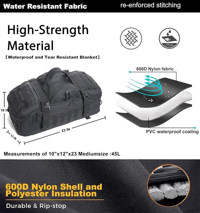 3-in-1 Gym Bag Duffle Bags Backpack - Travel Bag with Shoes Compartment | Sports Duffel Bag for Men Women Ideal for Workout,Weekender,Military,Sports,Overnight,Basketball,Tactical,Football,Baseball - Image 6