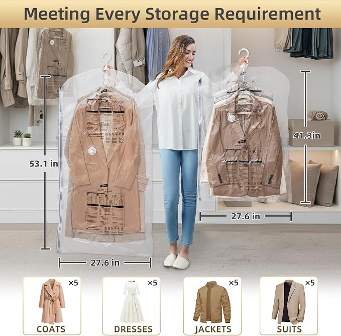 TAILI Hanging Vacuum Storage Bags for Clothes Space Saver 4 Combo Clear | Vacuum Seal Bags for Clothing Travel, Winter Clothes Storage Closet Organizers, Garment, Coats, Suits and Jackets - Image 3