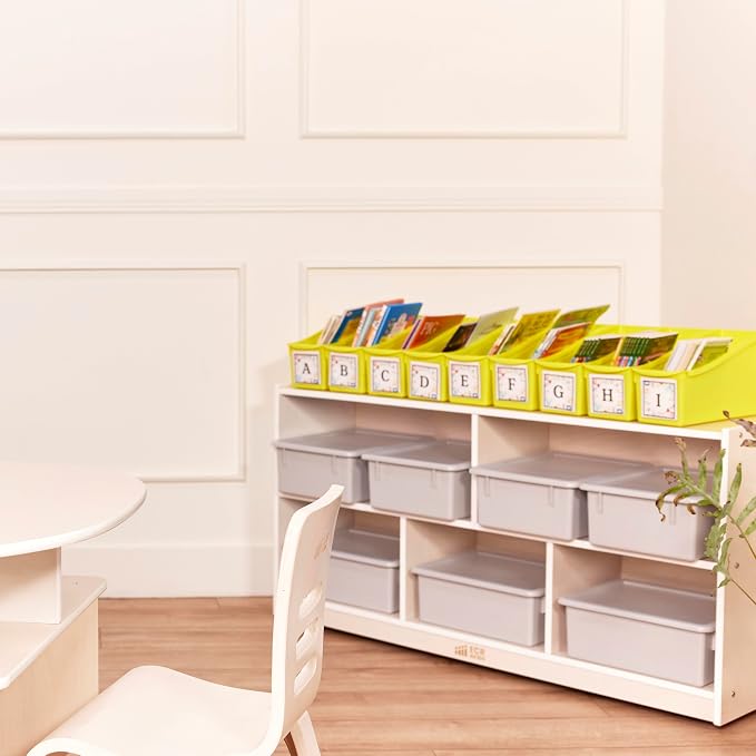 ECR4Kids Linking Plastic Storage Book Bin, Multipurpose Organization, Neon Yellow, 10-Piece | Durable plastic with built-in handles, interlocking, nestable, ideal for books, magazines, and files in a classroom or office - Image 9