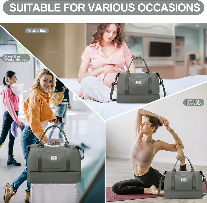 Weekender Bags for Women,Travel Duffle Overnight Bag with Shoe Compartment | Personal Item Carry On Bag,Gym Bag,3 Pcs Set - Image 7