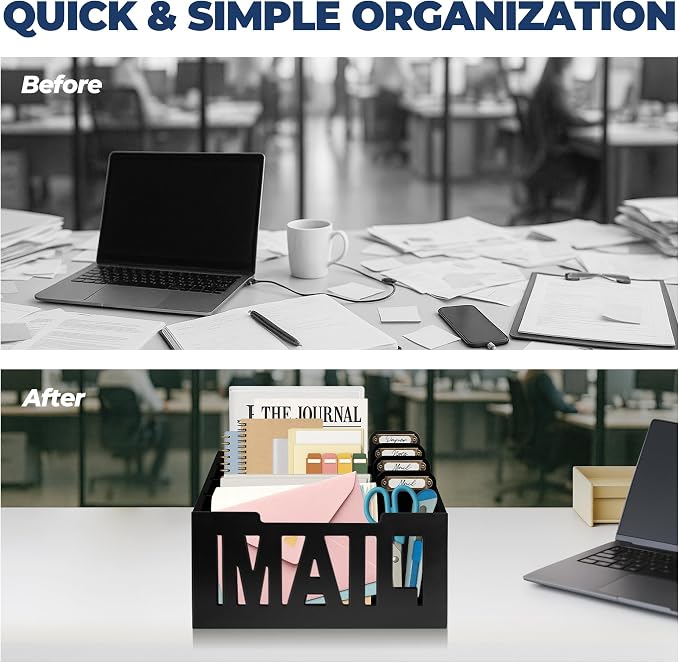 Mail Organizer Countertop, Desktop Mail Sorter with 4 Slots & Labels, Black | Bills, Letters, Envelopes & Receipts - Image 4