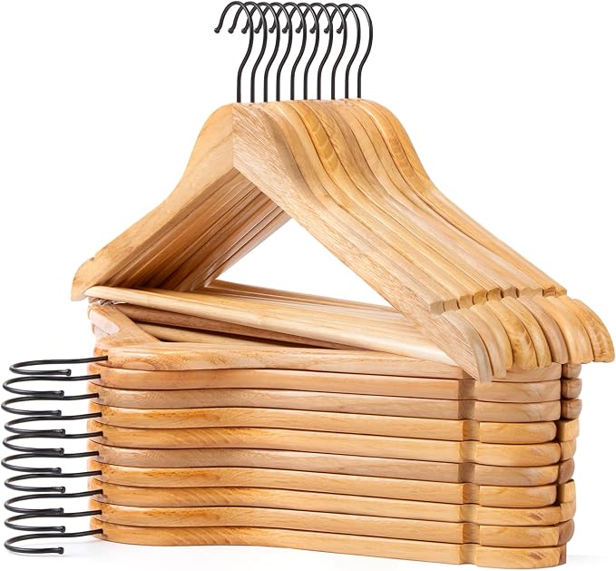 JS HANGER Wooden Hangers 20 Pack, Natural Wood Suit Hangers with Non Slip Shoulder Grooves, Clothes Hangers for Coats, Shirts, Jackets, Pants, Suits by Unknown