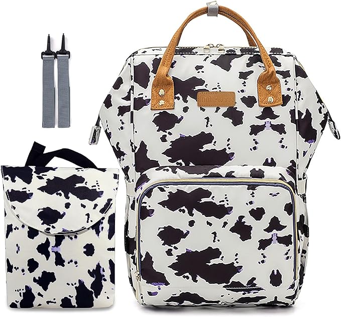 MCWTH Cow Print Diaper Bag Backpack Set for Baby Girls Mom, Large Capacity Multi-Function Nappy Bags Organizer by MCWTH