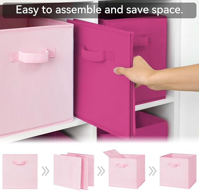 GRANNY SAYS 11x11 Cube Storage Bins, Cube Organizers, Pink Gradient, 6-Pack | Collapsible Storage Boxes with Thickened Base Plate, Sturdy Handles, Decorative Baskets for Shelves, Closet - Image 7