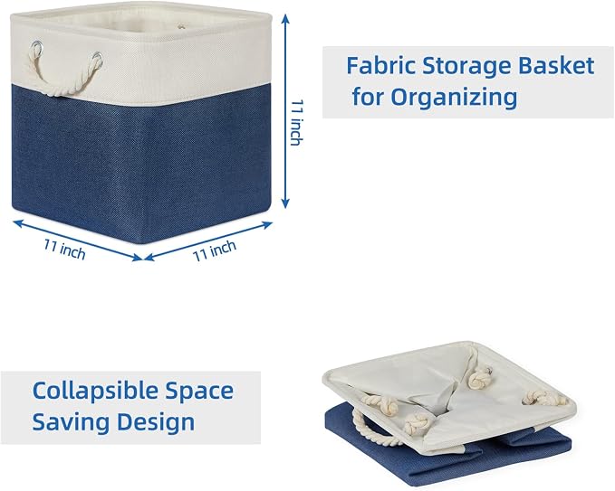 Temary Fabric Storage Cubes 11x11 Cube Storage Bins 4Pack Blue Basket for Organizing Home, Closet, Empty Gift Baskets with Handles (White&Blue) - Image 7
