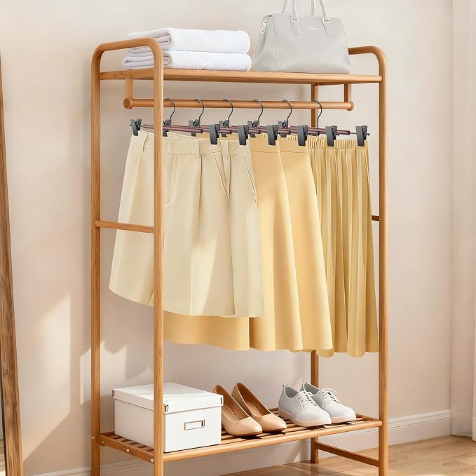 Wooden Pants Hangers with Clips 24 Pack, Heavy Duty Adjustable Clip Non Slip Skirt Hanger for Jeans, Trousers, Short, Clothes, Space Saving Closet Organizer (Black, 24 Pack) - Image 7