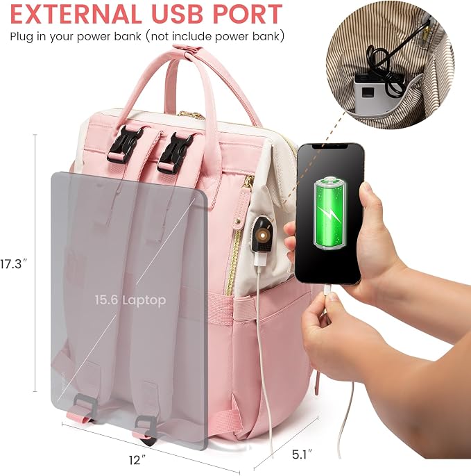 LOVEVOOK Diaper Bag Backpack, Baby Bag with Changing Station, Large Diaper Backpack for Moms Dads, Waterproof Leather Accents Baby Boy and Girl Bag for Travel Baby Essentials, Pink-Beige - Image 5