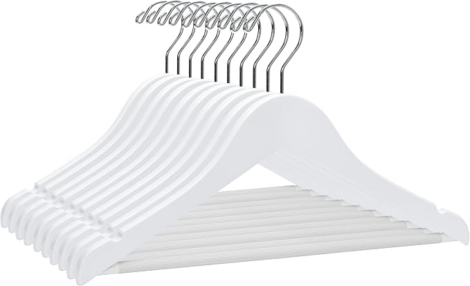 Quality Hangers 20 Pack Kids Hangers 14 Inches - Junior Preteen Youth Wooden Clothes Hanger with Curved Shoulder Swivel Chrome Hook Coated Pant Bar & Nonslip Notches (White, 20) by QualityHangers