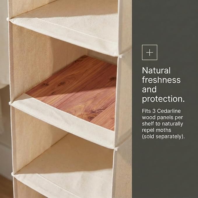 Household Essentials Cedarline 6‑Shelf Hanging Closet Organizer in Heavy‑Duty Cotton Canvas, Cream - Image 6