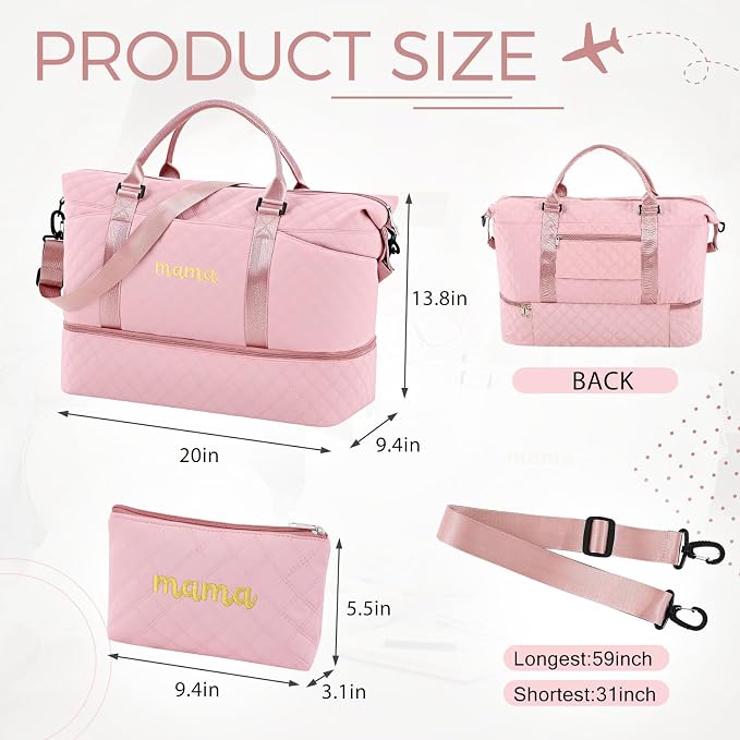 Dansydaisy Mama Hospital Bag for Women Labor Delivery,Pink | Travel Duffle Bag with Shoe Compartment and Toiletry Pouch Waterproof Weekender Bag for Women Pregnancy Overnight Gym Gift - Image 2