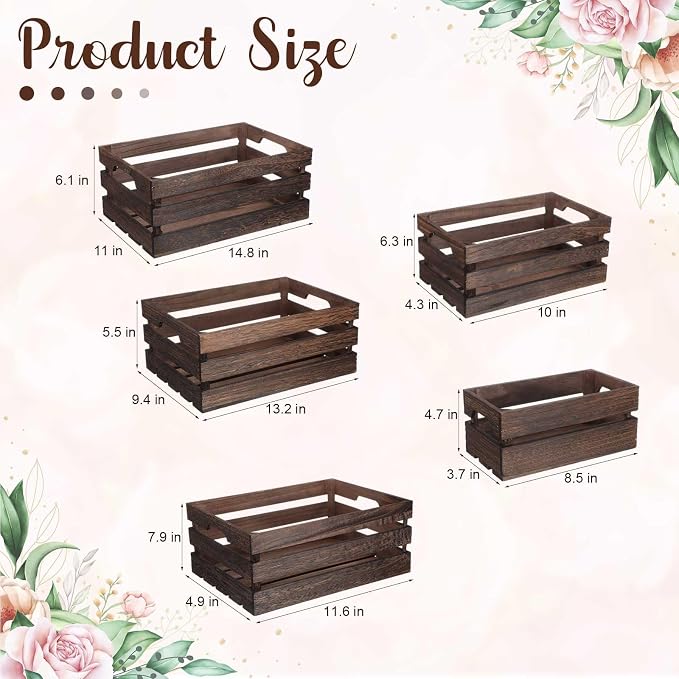Soaoo 5 Pcs Decorative Nesting Wooden Crates for Storage Display 5 Size Large Small Rustic Wood Decorative Storage Crates with Handle Farmhouse Crate Box Container Made from Pine(Vintage Black) - Image 2