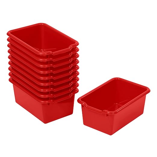 ECR4Kids Scoop Front Storage Bins, Multipurpose Organization, Red, 10-Piece | Durable plastic, GREENGUARD Gold Certified, 1.2 gallon capacity, lightweight & nestable, built-in handle, classroom/home use by ECR4Kids