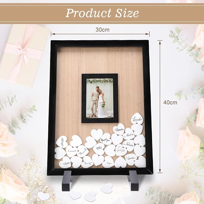 Wedding Guest Book Alternative Wooden Picture Frame Guestbooks(Black) | With 90+ hearts, Guest Book Alternative for Wedding Baby Shower Anniversary Birthday Party - Image 5