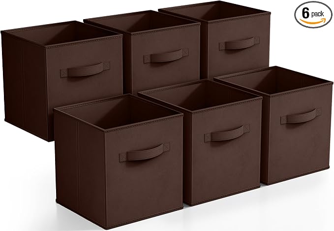 Sorbus Foldable Storage Cubes - 6 Fabric Baskets for Organizing Pantry, Closet, Shelf, Nursery, Playroom, Toy Box, Cubby -11 Inch Dual Handle Collapsible Closet Organizers and Storage Bins (Chocolate) by Sorbus