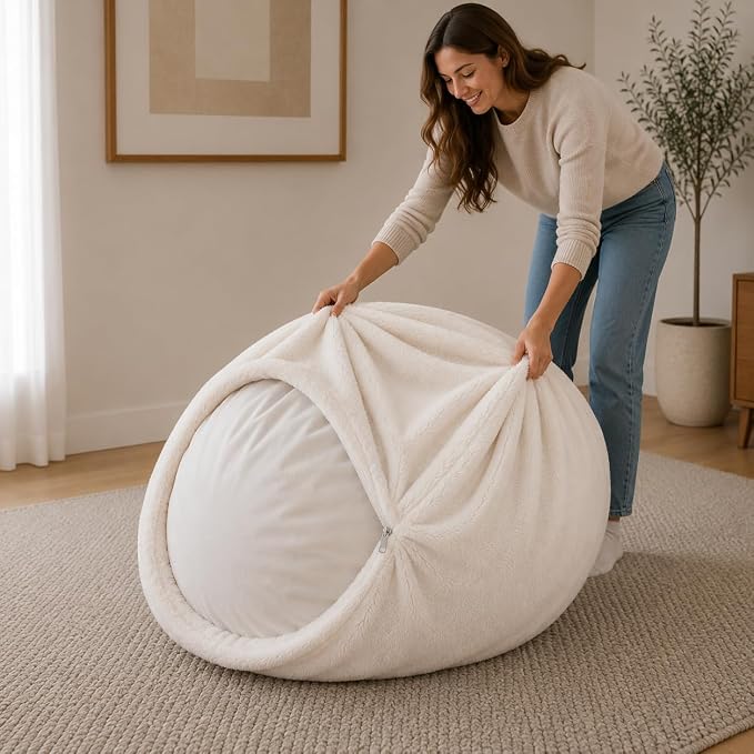 ULTIMATE SACK | 4 Ft Bean Bag Chair Replacement Cover Only | Ivory Fur | Removable Washable Cover only by ULTIMATESACK