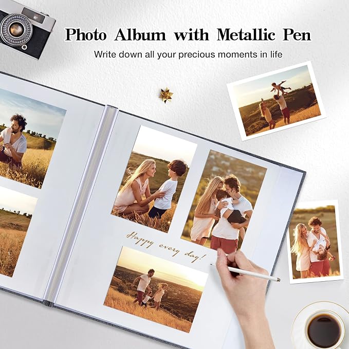 11x10.6 Inch Self Adhesive Photo Album Linen Cover 80 Pages Sticky 3x5 4x6 5x7 6x8 8x10 8.5x11 Magnetic DIY Scrapbook Photo Album with A Metallic Pen (Khaki) | Photo Album Self Adhesive 4x6 5x7 8x10 Pictures, Linen Cover DIY Scrapbook Albums for Family... - Image 6