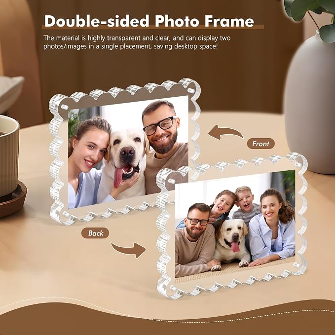 Chivalral 5x7 Magnetic Acrylic Frames 3 Pack,10+10mm Desktop Displays | Patented scalloped edge design,double-sided view,vertical/horizontal display,for home,office,exhibition Holiday Gift Set - Image 5