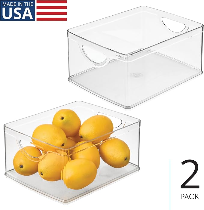 iDesign Pantry Storage Bins with Handles, Set of 2, Clear | Organizer Bins, For Cabinets or Fridge - Image 2