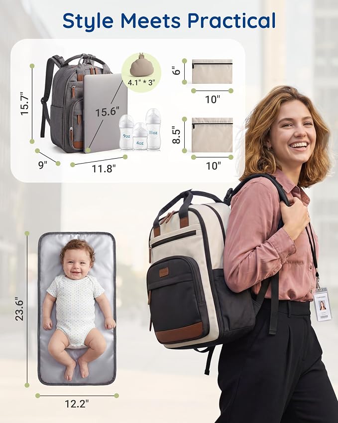 mommore Baby Diaper Bag with Waterproof Changing Pad, Green | Backpack Bottle Holders Insulated & Pacifier Case, 2 Organizer Pouches - Image 6