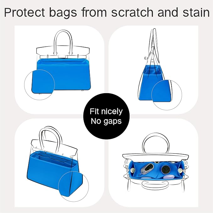 Fits for Brikin Bag Insert Organizer For Hermes(30 S,Aztec Blue) | Premium Silk Material,Smooth Touch,Lightweight,zipper,protect from scratches & stains,multiple pockets,keychain,waterproof - Image 4