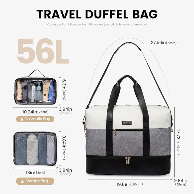 LOVEVOOK Weekender Bag for Women, Large Duffle Bag for Travel with 2 Packing Cubes, Carry on Overnight Bag with Shoe Compartment, Mom Hospital Bags for Labor and Delivery - Image 2