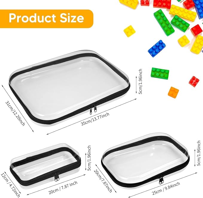 3PCS Clear Hard Shell Zipper Case 13.8 * 11.8 * 2 IN (Black) | Transparent shell for easy item access. Works as cosmetic bag, toy pouch, diaper organizer and pencil case. - Image 5