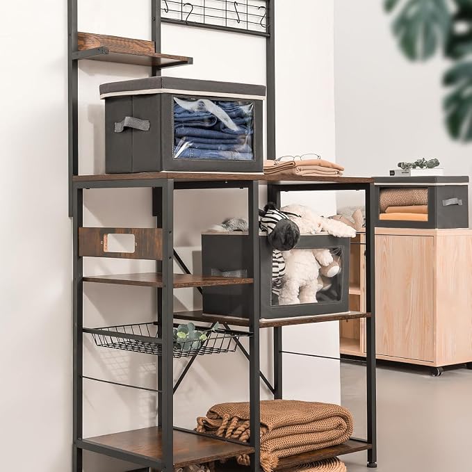 Stackable Storage Bins with Lids - Medium Storage Box with Lids, Foldable Closet Boxes for Organizing, Wardrobe Clothes Organizer with Window, Cubes Bins for Living Room, 4 Pack, Dark Grey - Image 5