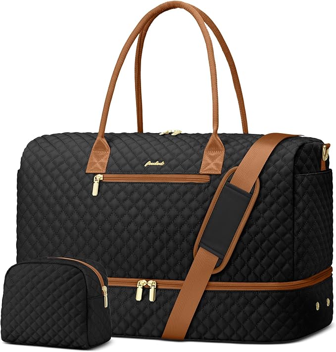 Travel Bag Weekender Bags for Women - Carry on Overnight Bag with Shoe Compartment Duffle Bag with Laptop Pocket Hospital Bag for Labor Delivery Gym Tote Bag with Toiletry Bag Black Brown by FOCDOD