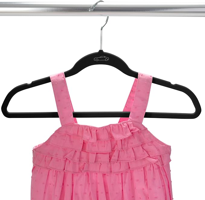 Simplify 100 Pack Kids Velvet Hangers | Slim | Non-Slip Design | Space Saving | Childrens Clothes | Shirts | Pants | Dresses | Baby Nursery | Closet Storage & Organization | Black - Image 4