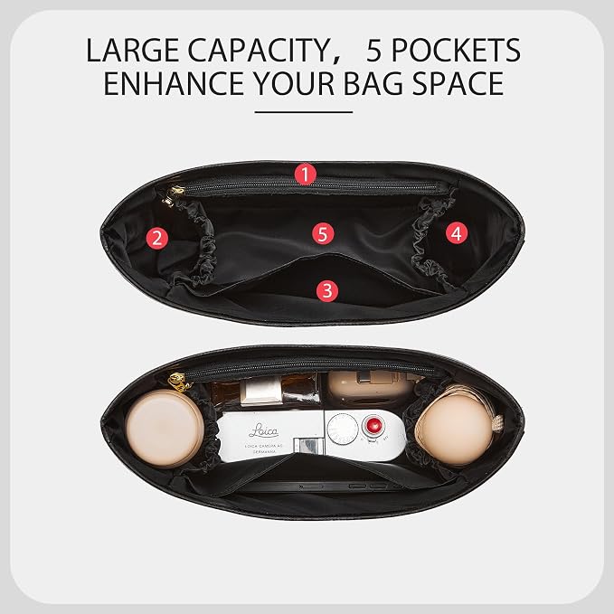 Tyvek Purse Organizer Insert for Coach Brooklyn 28 Shoulder Bag | Waterproof Bag Insert, 5 Pocket Storage, Elastic Bottle Holder, Zipper Pocket, Tote Bag Dividers, Everyday Use, White Maple - Image 3