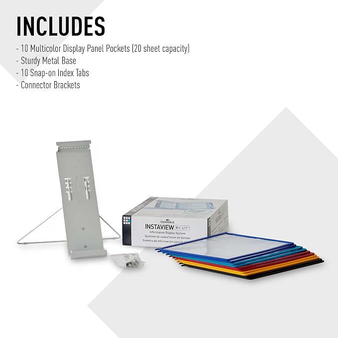 Durable Instaview20 Pocket Expandable Desktop Reference System - Letter Size 10 Double-Sided Panels - Assorted Color Borders - Image 6