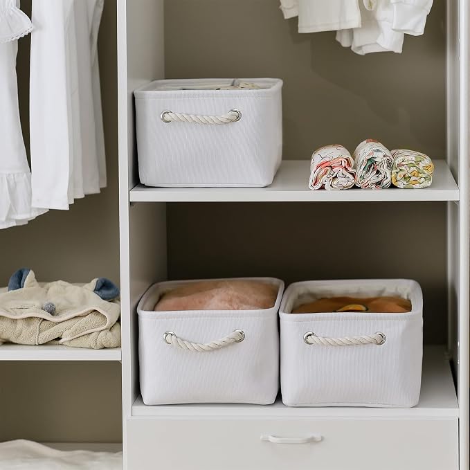 Storage Bins for Shelves - Medium 3Pack 13.8L*9.8W*6.7H inch Fabric Storage Cubes Canves Storage Basket for Organizing Toys Baby Clothes Gift Dog (White) - Image 2