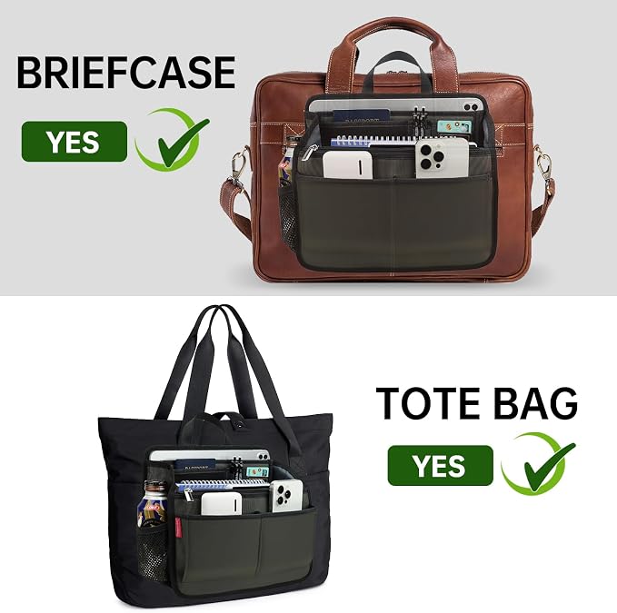 Small Rugged Organizer Insert for Briefcase Tote Shoulder Messenger Bag-19 Pockets,Padded Water-repellent Nylon-Gray - Image 8