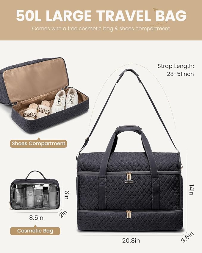 LOVEVOOK Large Travel Duffle Bag, Weekender Bags for Women With Shoe Compartment, Overnight Hospital Bag For Women Labor Delivery, Carry on Bag Personal Item Travel Bag, Yoga Gym Duffel Bag - Image 4