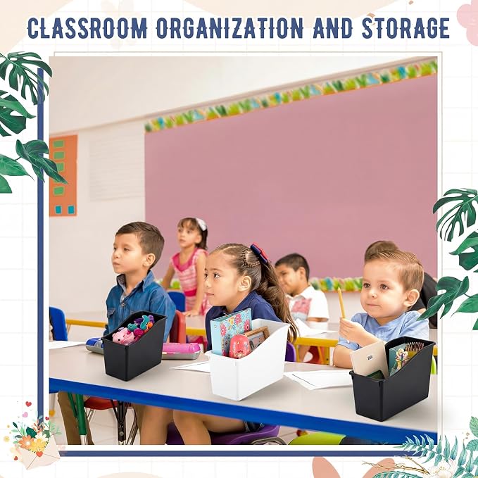 Geetery 24 Pcs Book Bin for Classroom with Labels Stackable Plastic Organizing Bins 11.5 x 5.4 x 7.5 in Book Holders Storage Bins Box Baskets for Classroom Library Home (Black,White) - Image 6
