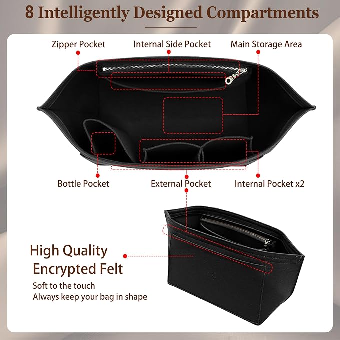 Purse Organizer Insert for Longchamp Le Pliage Tote, Large Bag Organizer with YKK Zipper Pocket & Cup Holder, Handbag Shaper for Women, Fits Original/Green/Energy L Tote, Black-WL - Image 4