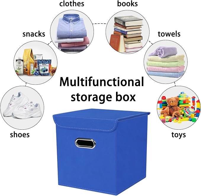 Closet Organizers Fabric Storage Bins With Lids Collapsible Cube Storages Organizer Basket With Handles,Storage Boxes for Clothes Storage,Office,Toys,3 Pack,（Dark Blue - Image 3