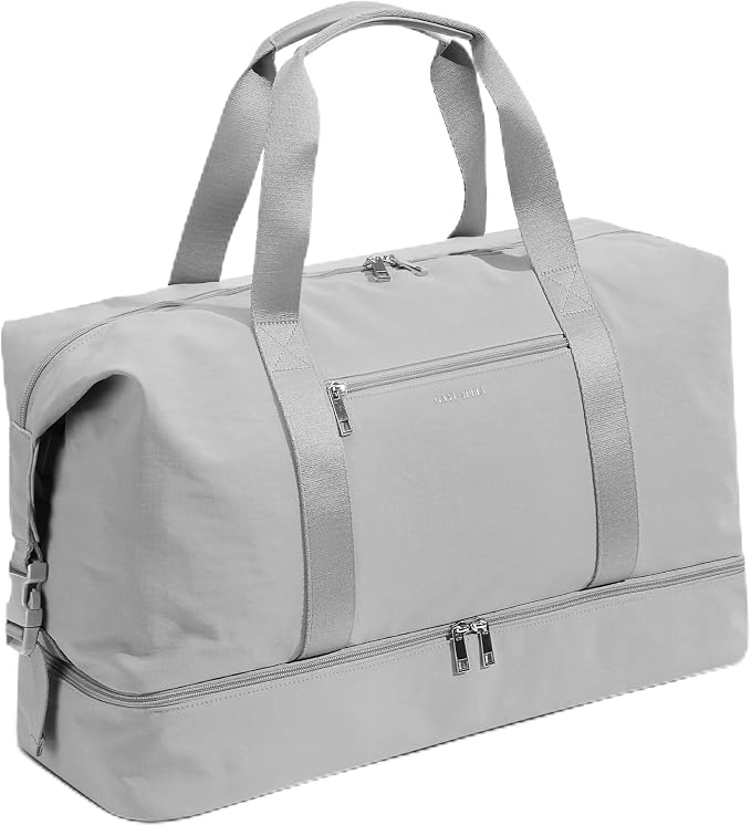 Oeihuivt Weekender Bags for Women - 21 Inch Large Travel Duffel Bag with Shoe Compartment, Heavy-Duty Canvas Leather Carry On Overnight Tote, Lightgray by Oeihuivtweekenderbag