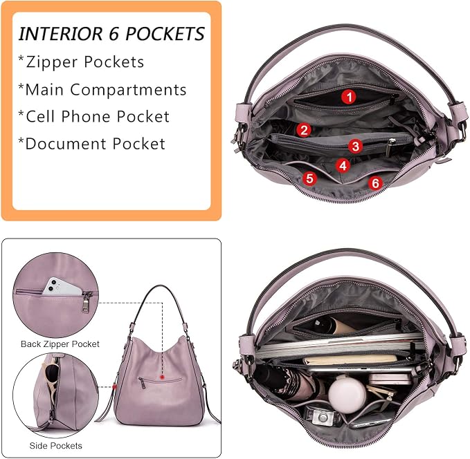 Hobo Crossbody Bag for Women, Designer Shoulder Purse Handbags - Image 6