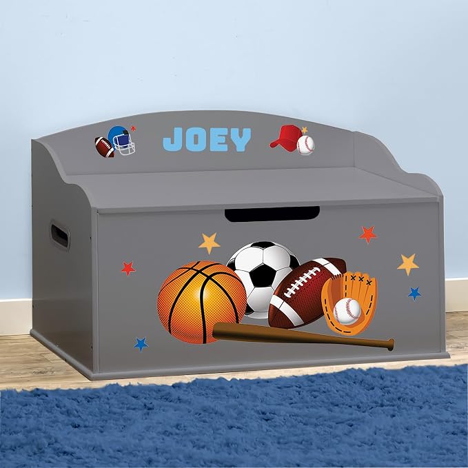 DIBSIES Personalized Creative Wonders Toy Box, Sports, 30 x 19.25 x 18 inches, Soft-Close Lid (Dovetail Grey) - Image 5