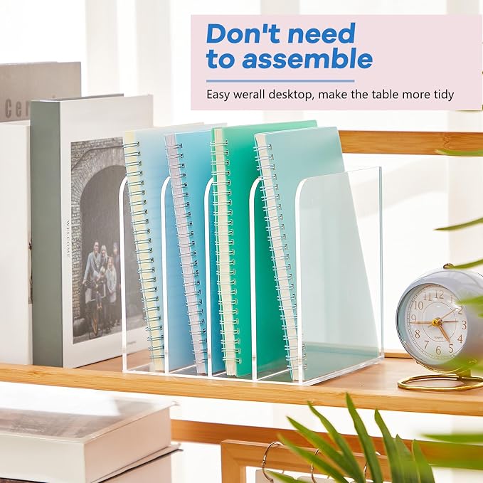 Suzile Clear Acrylic Magazine File Holder with Vertical Compartments Desk Organizer Book Rack for Desk Sorter Paper Folder Office Accessories(Stylish,7 x 6.9 x 6.3 Inch) - Image 4