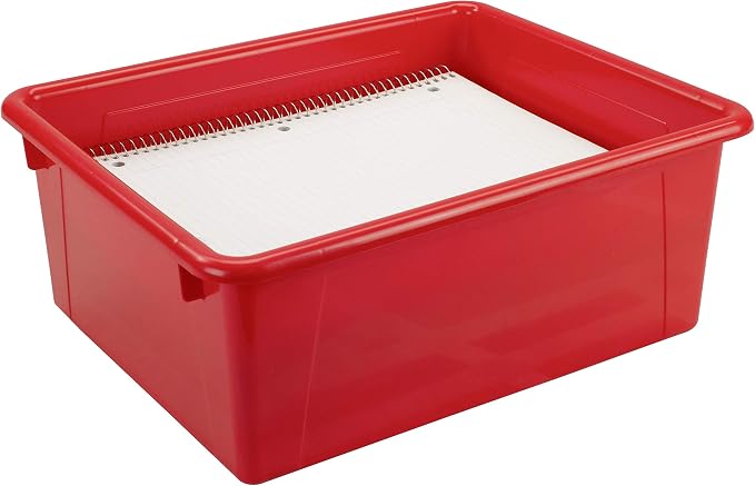 Storex Letter Size Deep Storage Tray – Organizer Bin for Classroom, Office and Home, Red, 5-Pack (62525U05C) - Image 5