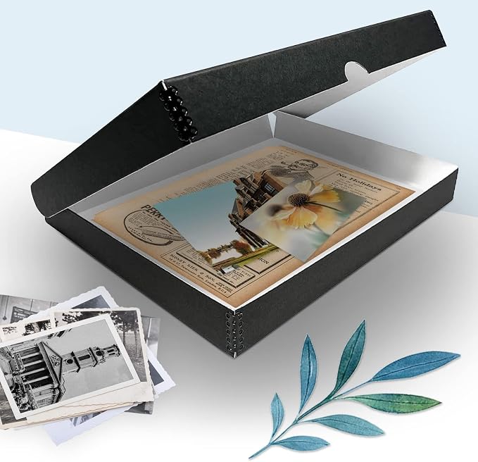 Golden State Art, Clamshell Archival Storage Box 11x14, Black, Pack of 2 | Acid-Free Photo Box with Metal Edge Corner, Preserve And Store Paper Documents Cards Prints Arts and Crafts DIY Projects - Image 5